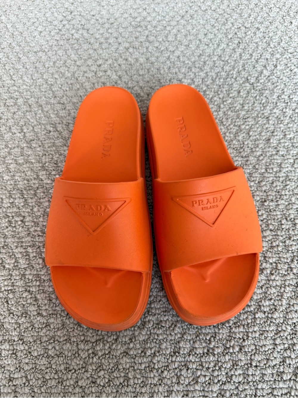 Prada Orange Logo Rubber Slides